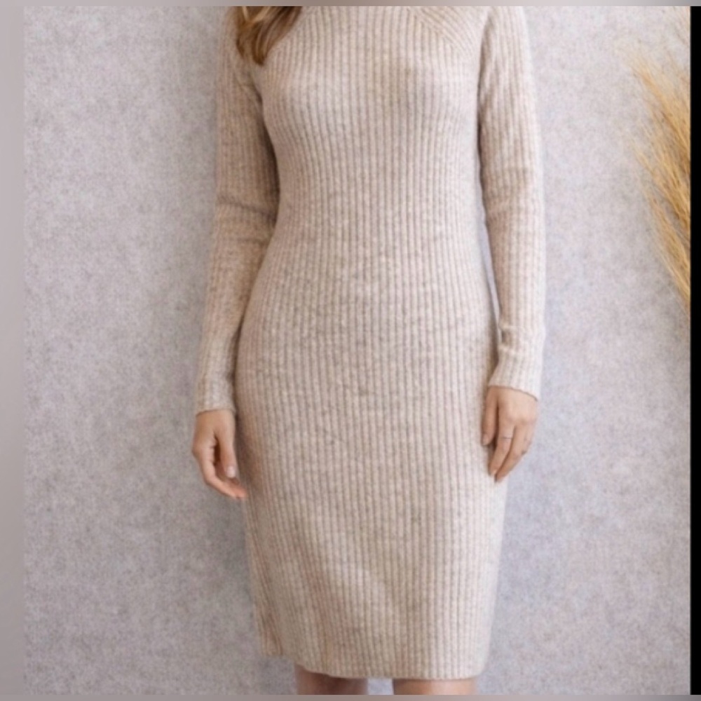 NWOT Nelly Rose Ribbed Long Sleeve Sweater Dress - Cream Oatmeal sz XL